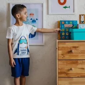 Boys summer pajama set Shark t-shirt   Blue shorts