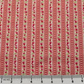 Cerise Floral Lace Stripe Cotton Print
