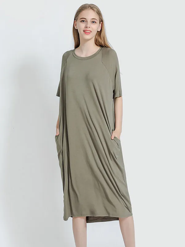 Comfortable Solid Short Sleeves Pajama Dress