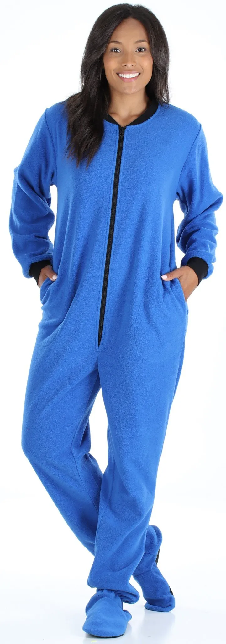 PajamaMania Women’s Fleece Footed Solid Color Onesie Pajamas Jumpsuit