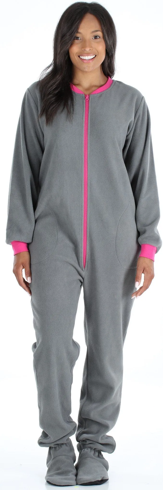 PajamaMania Women’s Fleece Footed Solid Color Onesie Pajamas Jumpsuit