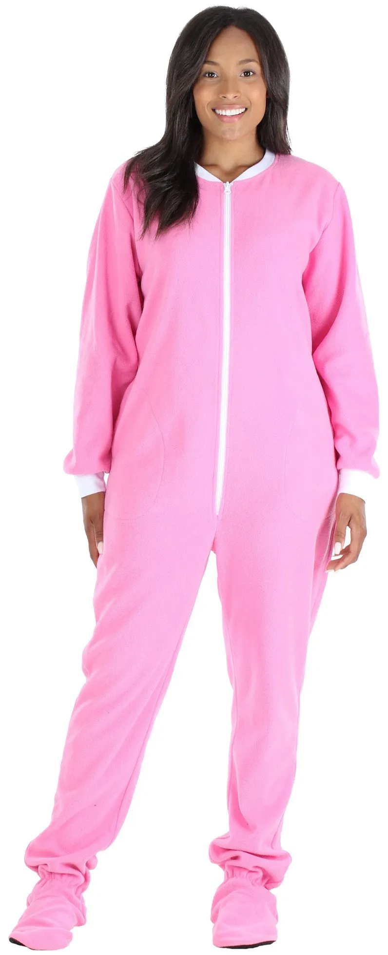 PajamaMania Women’s Fleece Footed Solid Color Onesie Pajamas Jumpsuit