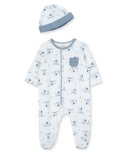 Puppy Toile Footie and Hat Set