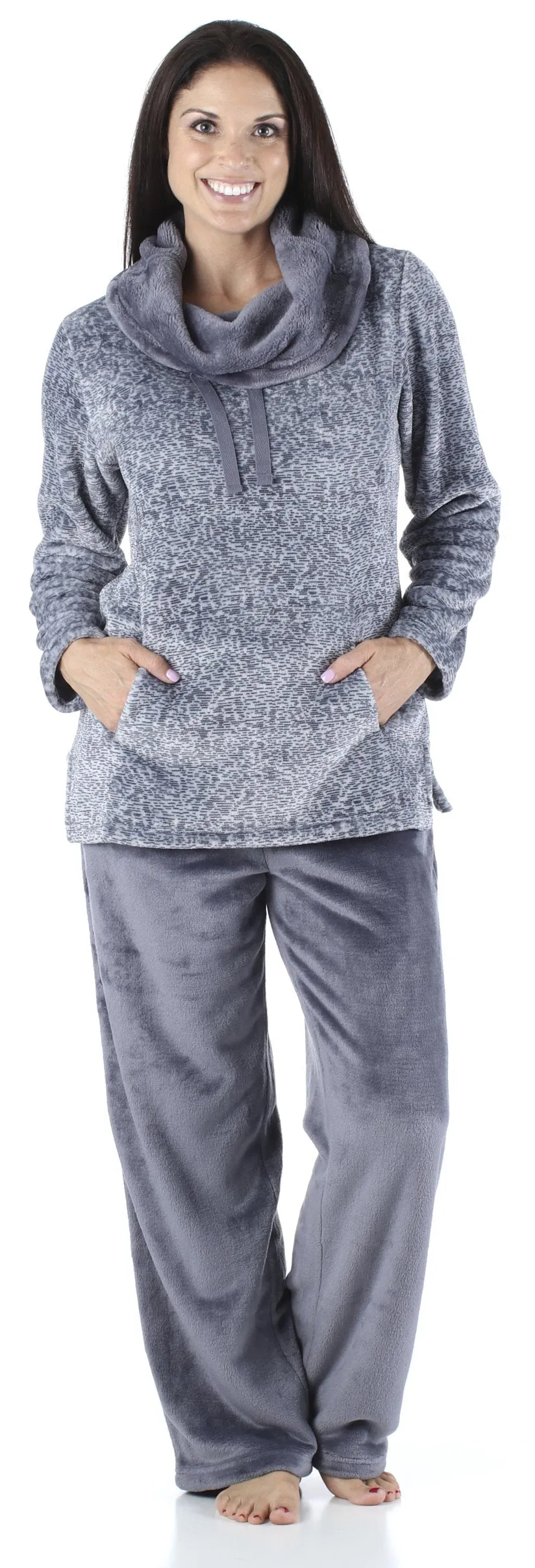 Sleepyheads Women's Sleepwear Fleece 2-Piece Cowl Neck Pullover Loungewear Pajama Set