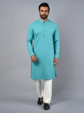Turquoise Blue Solid Regular Fit Kurta Set | JadeBlue