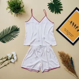 Women summer pajama set Off white top with cashmere straps   shorts